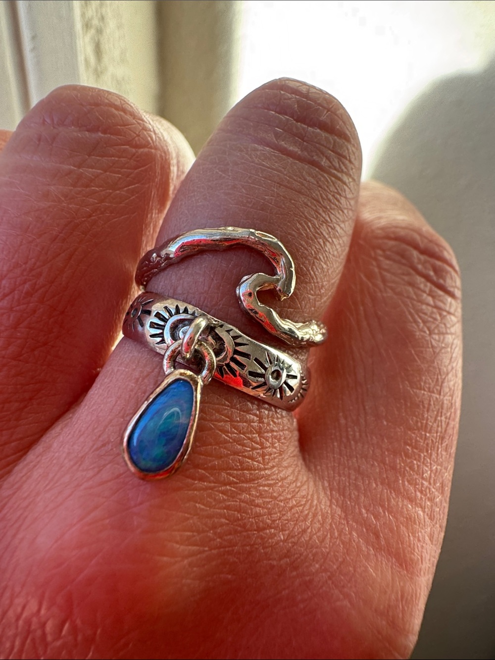 Sterling silver and opal charm ring set - size 6.5